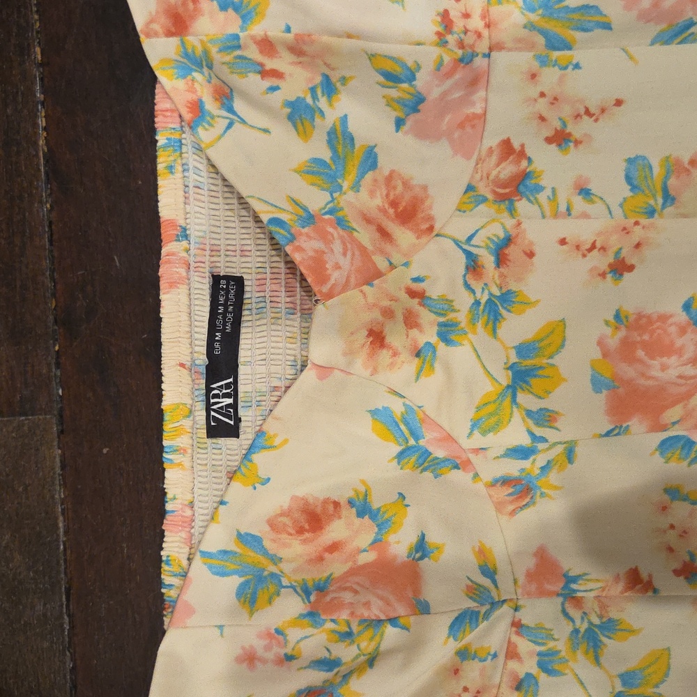 NWOT WOMEN'S ZARA FLORAL PRINTED CORSET CROP TOP BALLOON SLEEVE SHIRT SZ M $50 - Picture 4 of 4